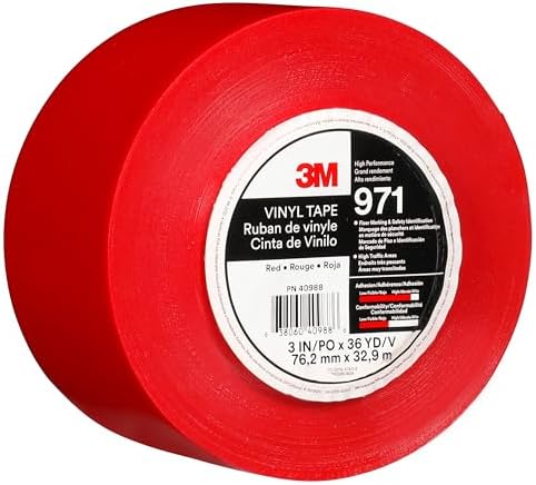 3M Durable Floor Marking Tape 971, Red, 3 in x 36 yd, 17 mil, 1 Roll