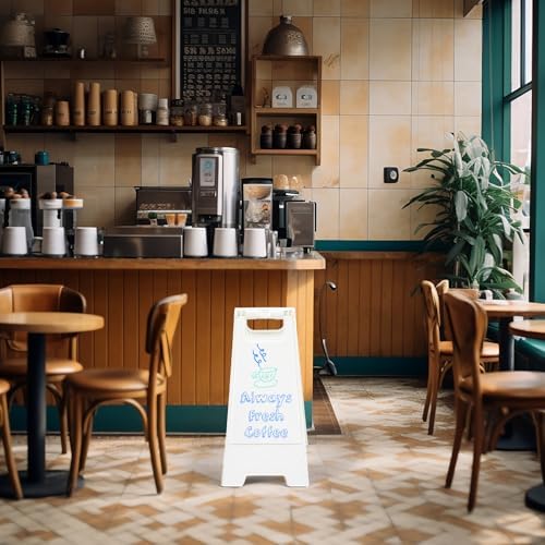 2 Pack a Frame Sandwich Board Sign with Dry Erase Surface, 24 x 12 Inch Double Sided Sidewalk Sign Chalkboard Easel Heavy Duty Plastic Dry Erase Poster Board for Outdoor Restaurant Cafe Menu (White)