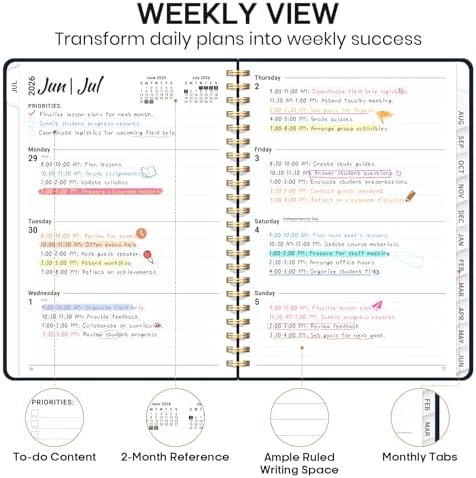 Planner 2026-2027, Weekly & Monthly Academic Calendar, Jul 2026 – Jun 2027