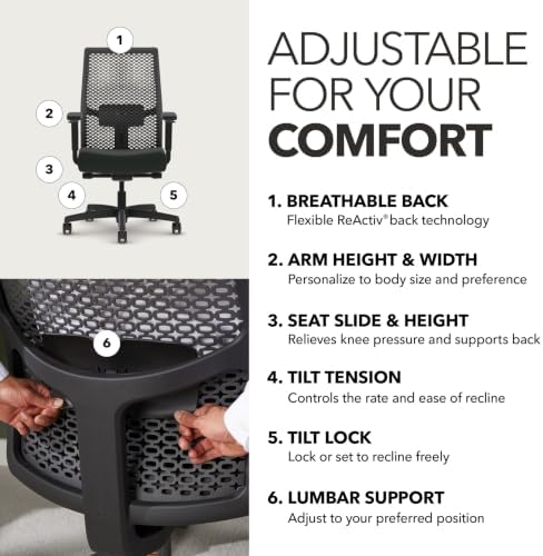 HON Ignition 2.0 ReActiv Ergonomic Office Chair, Lumbar Support, Black