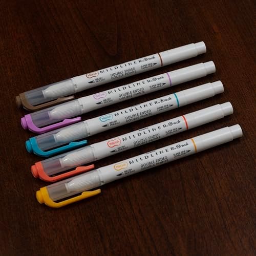 Zebra Pen MILDLINER No Bleed Brush Pen, Assorted Warm, Dual Tip, 5-Pack