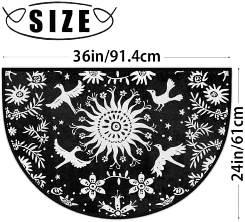 Pardick Vintage Boho Flower Bird Half Round Door Mat, Non-Slip Welcome Indoor Entrance Way Rug Semi Circle Front Doormats Washable Bathroom Kitchen Floor Mat, Outdoor Rugs for Patio, Hearth Rug
