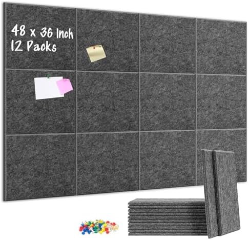 DOLLAR BOSS Felt Cork Board Tiles 48"x36" Bulletin Board, 12 Pcs Dark Grey