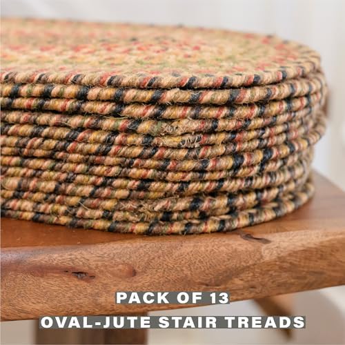 Homespice Kingston Jute Braided Stair Treads, Oval 8x28 Set of 13