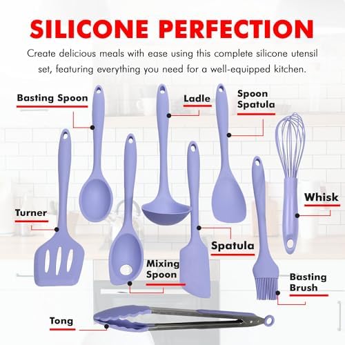 Chef Craft - Premium Silicone Kitchen Tools and Utensils Set, Non-Scratch, Withstands Temperatures up to 450°F, BPA-Free, 9 Piece Cooking Utensils Set, Pastel Blue