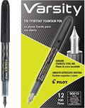 PILOT Precise Varsity Pre-Filled Fountain Pens, 1.0mm, Black Ink, 12-Pack
