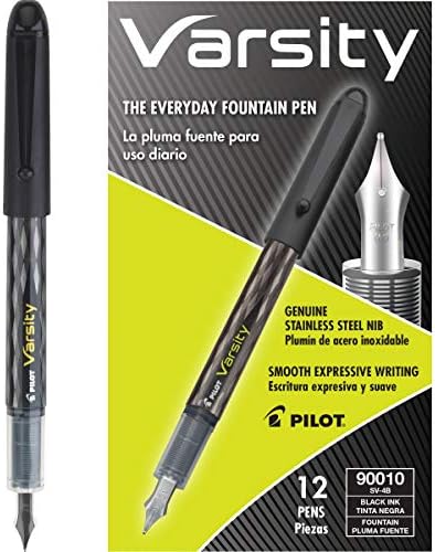 PILOT Precise Varsity Pre-Filled Fountain Pens, 1.0mm, Black Ink, 12-Pack