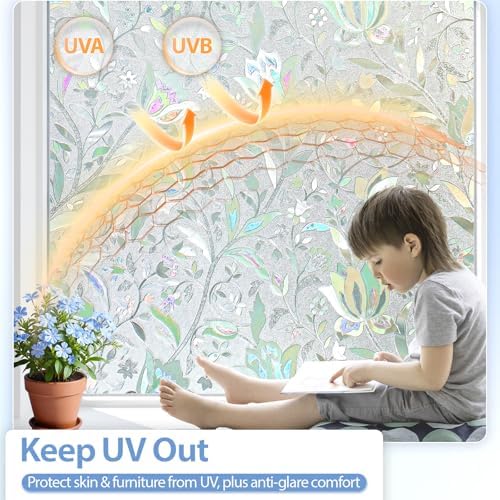 GTJ Rainbow Tulip Window Privacy Film, Static Cling, 34.7 x 78.74 in