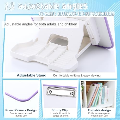 Seajan 4 Set Writing Slant Board with Stand, 15°-75° Desktop Whiteboard Dry Erase Clipboard 12x9 Inch Portable Reusable Handwriting Practice Teacher Office Supplies for Reading Drawing Studying