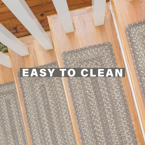 Homespice Grey Cloud Jute Braided Stair Treads, Rect 8x28 Set of 13