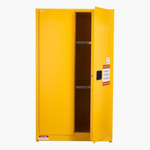 VEVOR Flammable Cabinet 34" x 38" x 65", 65 Gallon Flammable Storage Cabinet with Adjustable Shelf, Cold-Rolled and Galvanized Steel Fire Cabinets, for Commercial Industrial Home Use, Yellow