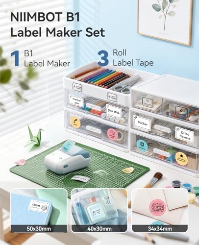 NIIMBOT B1 Label Maker Machine with 3 Tapes, 2Inch Thermal Label Printer