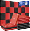 52 Pack Acoustic Foam Panels,1" x 12" x 12" Acoustic Wedge Studio Foam Sound Absorption Wall Panels (BLACK/RED)