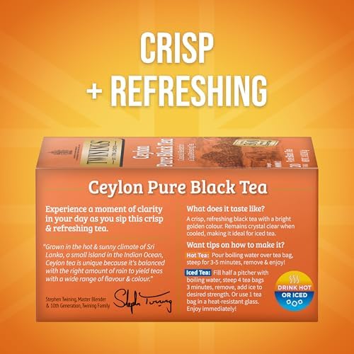Twinings Ceylon Pure Black Tea, Wrapped Tea Bags, 20 CT Box (6 Pack)