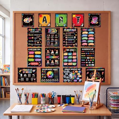 Funrous 17 Pcs Art Classroom Posters Elements of Art Bulletin Board Decor