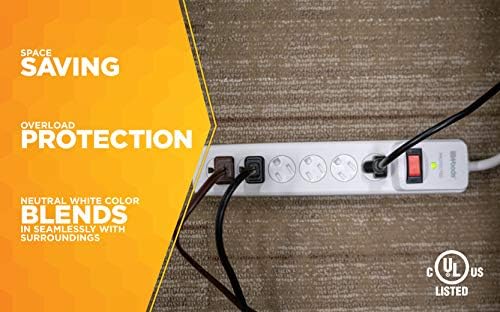 Southwire Woods Surge Protector Power Strip - 900J Overload Protection - 3 Foot Cord - UL Listed Surge Protector - Built-In Circuit Breaker - White - 6 Outlets