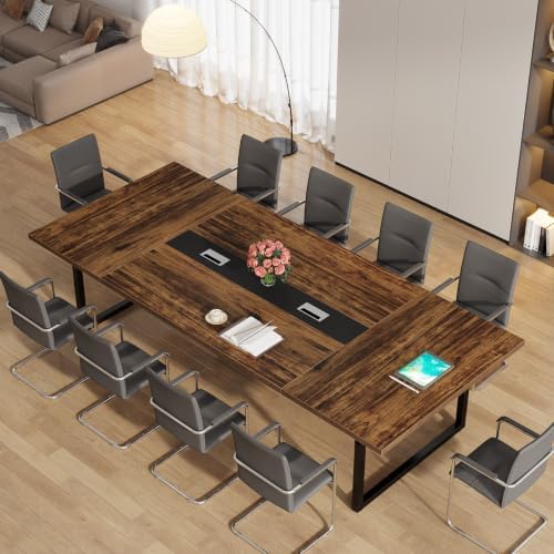 Tribesigns 8FT Conference Table, 94.49 L x 47.24 W x 29.53 H Inches Large Meeting Podcast Table for 10 People, Business Style Wooden Training Table with Strong Metal Frame for Office Conference