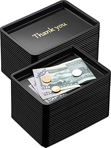 Set of 24 Restaurant Tip Tray Check Presenter for Restaurants Small Plastic Serving Trays 4.5 by 6.4 Inch, Guest Bill Holder Black with Gold Imprint for Kitchen Hotel Supplies
