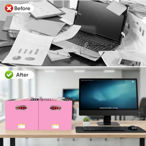 BALEINE 8PK File Organizer Box, Cardboard File Folder Organizer with Handle | Strong Corrugated Paper Core, Label Stickers for Identification, Hanging File Folder Organizer, Home Office Document Storage