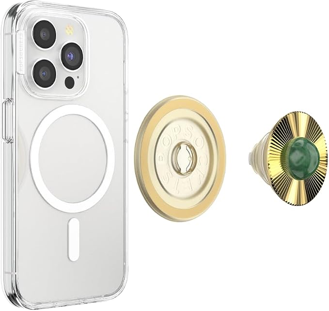 PopSockets Phone Grip for MagSafe, Magnetic Holder- Gem Brooch Jade | Removable, For Kindle / Android / iPhone, With Magnet, Enamel, Designs, Girly, Women