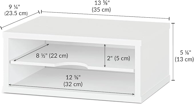 Ballucci File Organizer, 2-Tier Document Paper Sorter, Stackable Wood Desk Organizer Mail Holder, Monitor Stand with Storage Shelves, White