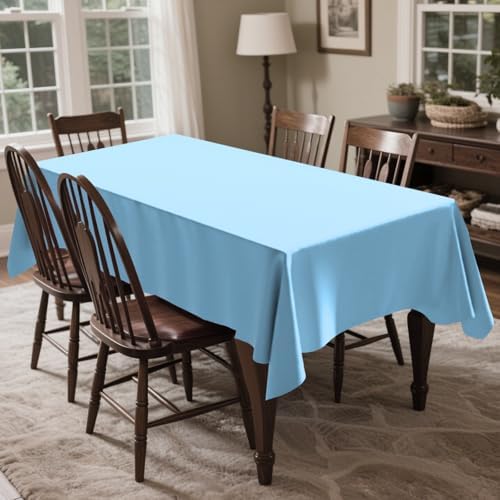 CXPSINC 54 Inch X 100 Feet Plastic Table Cover Roll Disposable Tablecloth with Slide Cutter for All Type/Shape Tables | Party, Banquet, Birthdays, Weddings(Light Blue, 100 Feet)