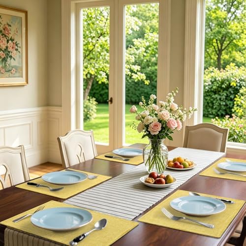 Homaxy Cloths Placemats for Dining Table Set of 6, 13" x 19",Mustard Yellow