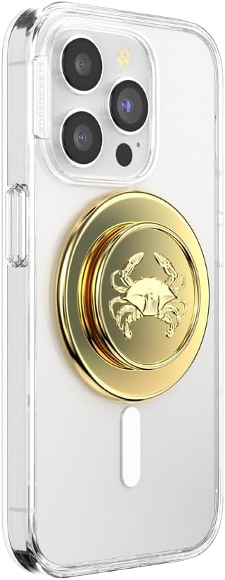 PopSockets Phone Grip for MagSafe, Magnetic Holder- Enamel Dungeness | Removable, For Kindle / Android / iPhone, With Magnet, Gold, Enamel, Designs