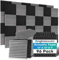 96 Pack Acoustic Foam Panels, 1 X 12 X 12 Inches Sound Proof Foam Panels for Walls, High Density Acoustic Panels Sound Absorbing, Black Grey Noise Cancelling Studio Wedges (NOT Include Adhesive)