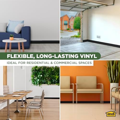MD Building Vinyl Wall Base, Black, 4in x 60ft Dry Back Ribbed