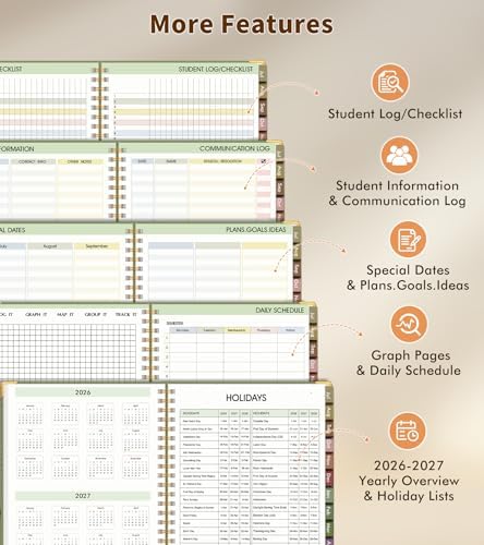 Teacher Planner 2026-2027, July 2026 - June 2027, Academic Weekly & Monthly Calendar Planner with Tabs, 8.5" x 11" A4 Teacher Lesson Plan Book with 7 Periods, Daily Agenda School Organizer for Teacher Student Homeschool, Green