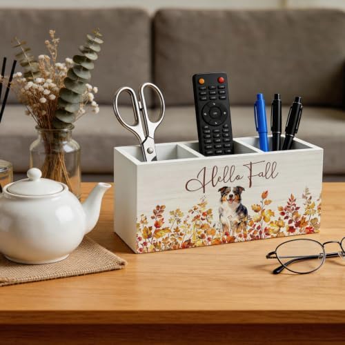 Hello Fall Australian Shepherd Pen Holder for Desk Decor