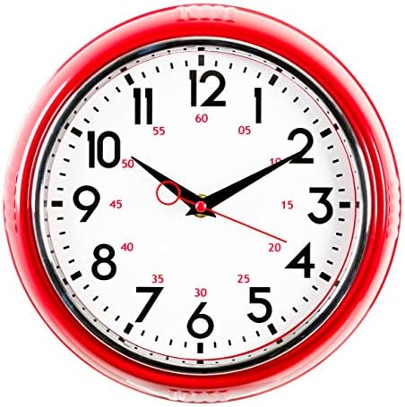 Kiera Grace Wall Clock, 9.5 Inch, Retro Red ClassicWall Clocks Battery Operated, Vintage Silent Non Ticking Home Decor for Living Room, Kitchen, Bathroom