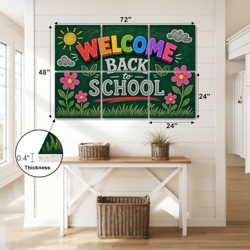 6 Pack Art Acoustic Panels Sound Absorbing Welcome Back to School Chalkboard Art Colorful Letters Floral Details Decorative Soundproof Wall Panels Self Adhesive for Home Recording Studios 72"x48"