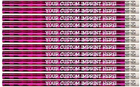 Express Pencils Personalized Pencils - Round - Glitz & Glitter Foil Theme - Full Color Print w/your name, message, text or logo FREE PERSONALIZATION ** Great gift ideas - 12/Set (MAGENTA PRISM)