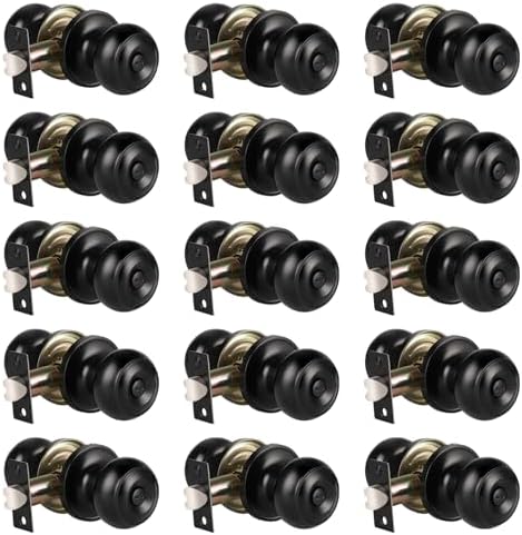 KNOBWELL Black Door Knobs - 15 Pack, Round Matte Black Privacy Door Knobs with Lock, Keyless Turn Lock for Bedroom or Bathroom Interior Doors