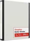 Staples Heavy-Duty 1-Inch D-Ring View Binder, White, 275 Sheets | Clear overlay cover for school and office document organization.