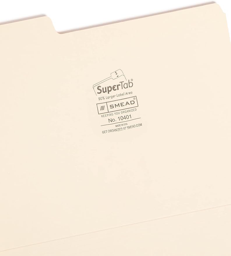 Smead SuperTab Heavyweight File Folder,Oversized 1/3-Cut Tab,Letter Size,Manila,50 Per Box (10401),(Pack of 5)