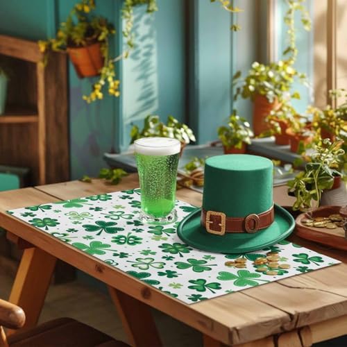 Vandarllin St Patrick's Day Green Shamrocks Clover Placemats Set of 4, Cotton Linen Heat Resistant Table Mats Washable Spring Holidays Decorations for Kitchen Dining Table