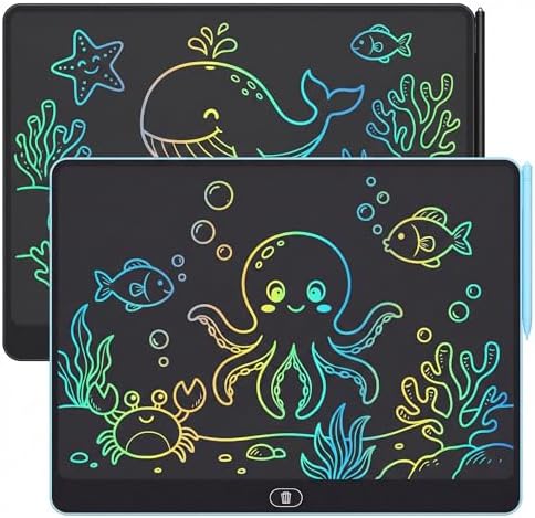 16 Inch LCD Writing Tablet 2 Pack, Large Electronic Notepad for Adults, Reusable Digital Memo Board for Office Desk and Meetings, Erasable Paper Tablet, Battery Operated（Blue & Black