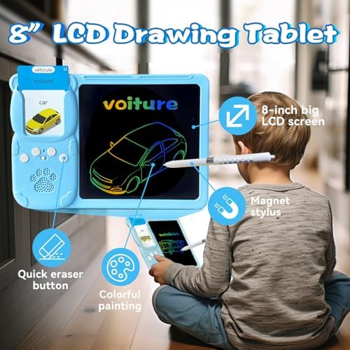 Talking Flash Cards with Writing Tablet - French English, Blue