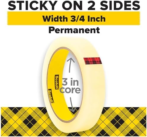 Scotch Double Sided Tape, Office and School Supplies for Arts and Crafts, Alternative to Scrapbooking Glue, 0.75 in. x 1296 in., 1 Tape Refill Roll