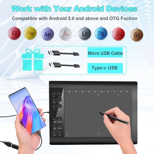 Graphics Drawing Tablet TEROW,10x6 inch Digital drawing tablet with Bracket and 8192 Levels Stylus for PC/Mac/Android 5.0 for Drawing and Online Teaching,Drawing pad drawing borard and Computer tablet