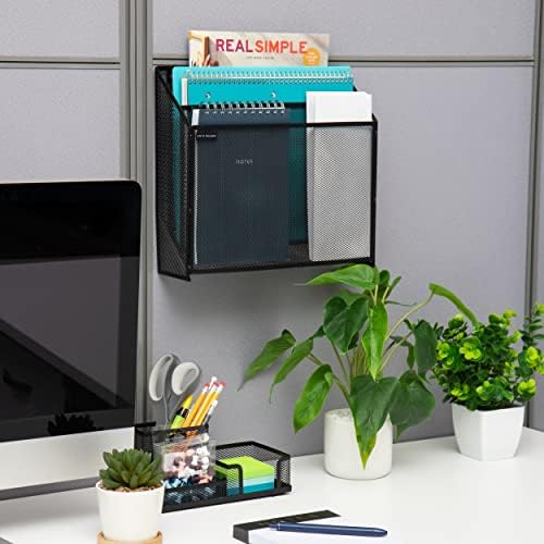 Mind Reader Vertical File Storage, Desktop Organizer, Wall Mount, Office, Metal Mesh, 12.5" L x 3.75" W x 11.5" H, Black (Pack of 4)