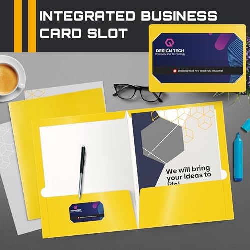 Better Office Products 2 Pocket Glossy Laminated Yellow Paper Folders, Letter Size, 25-Pack, Yellow Paper Portfolios, Box of 25