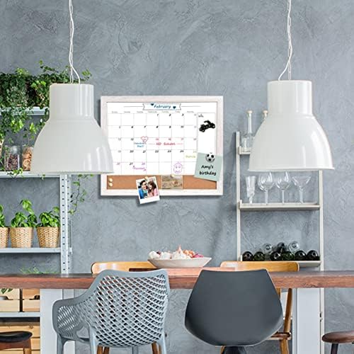 Dry Erase Calendar Whiteboard for Wall, Combination Magnetic Dry Erase White Board & Bulletin Board, 13" x 17" White Wood Framed Calendar/Cork Combo Board,Including 8 Markers and 1 Eraser(WH-3343+1)