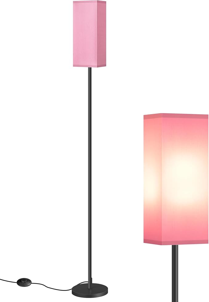 Floor Lamp, Pole with Foot Switch, Modern Standing Lamp Shade, Minimalist Freestanding Lamp (Bulb Not Included), for Living Room, Bedroom Office ETL Listed, Black and Pink P07LD05