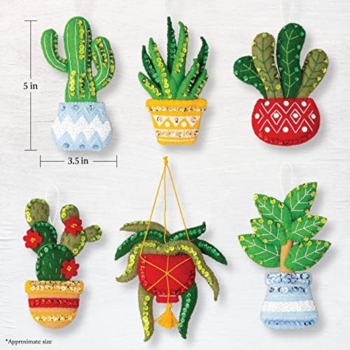 Bucilla Felt Applique 6 Piece Ornament Making Kit, Holiday House Plants, Perfect for DIY Arts and Crafts, 89634E