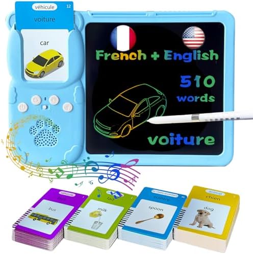 Talking Flash Cards with Writing Tablet - French English, Blue