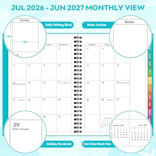 Agenda 2026-2027: Planner Weekly and Monthly, Jul-Jun, 5.5 x 8.2 in, Green